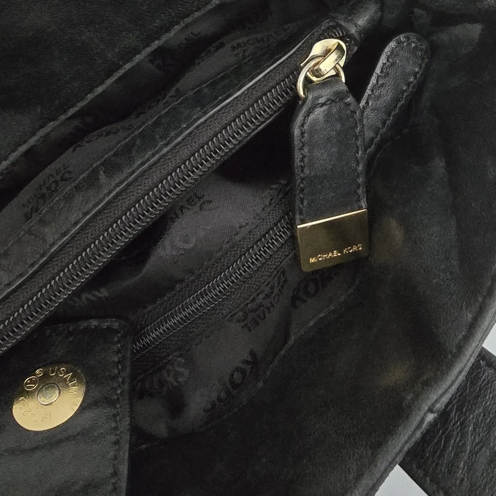 Michael Kors Black Leather Hobo Tote with Gold Hardware